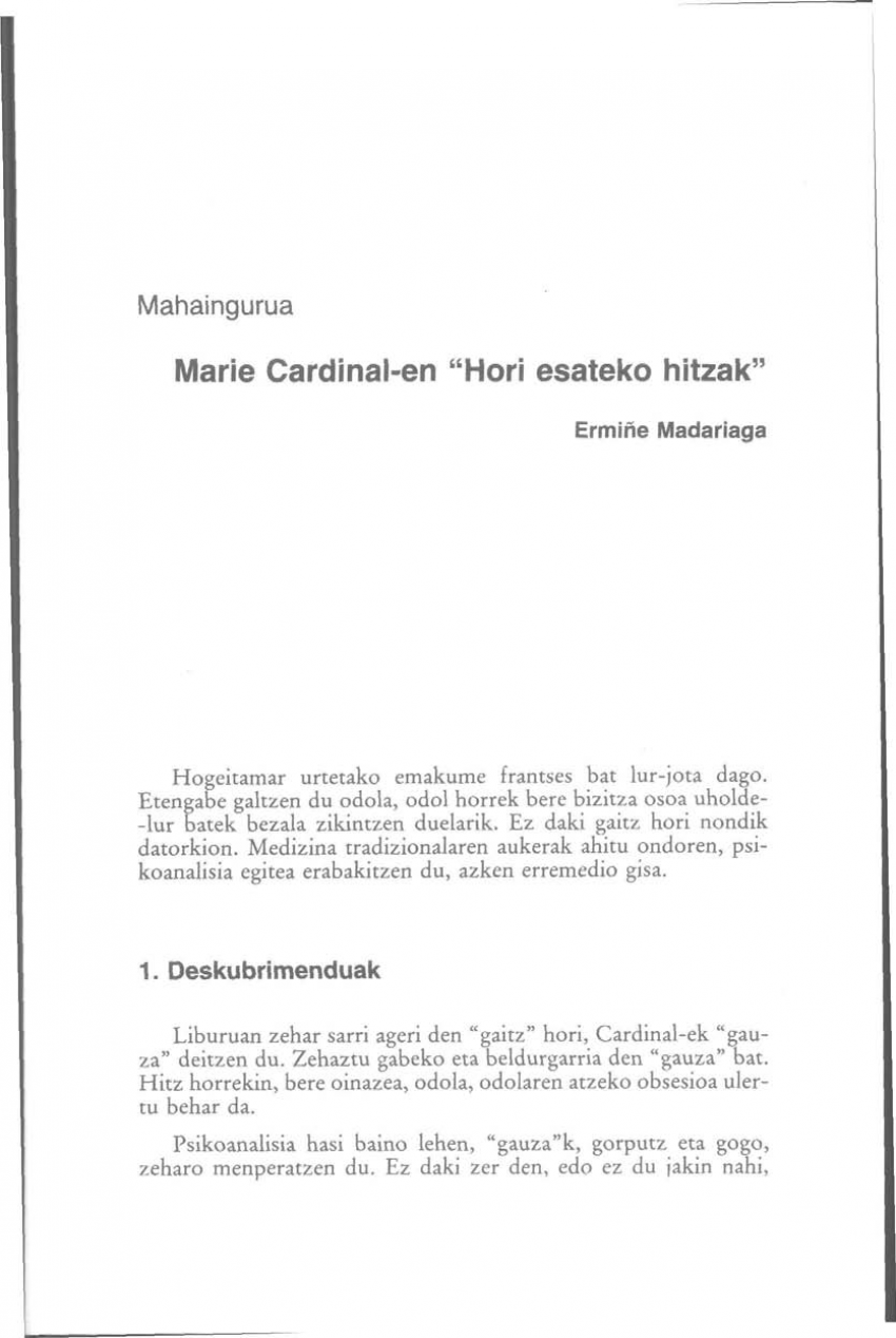 Marie Cardinal-en «Hori esateko hitzak»
