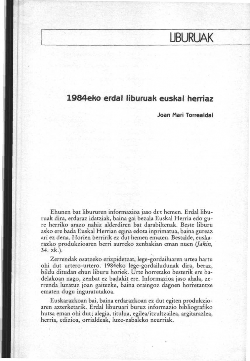 1984eko erdal liburuak Euskal Herriaz