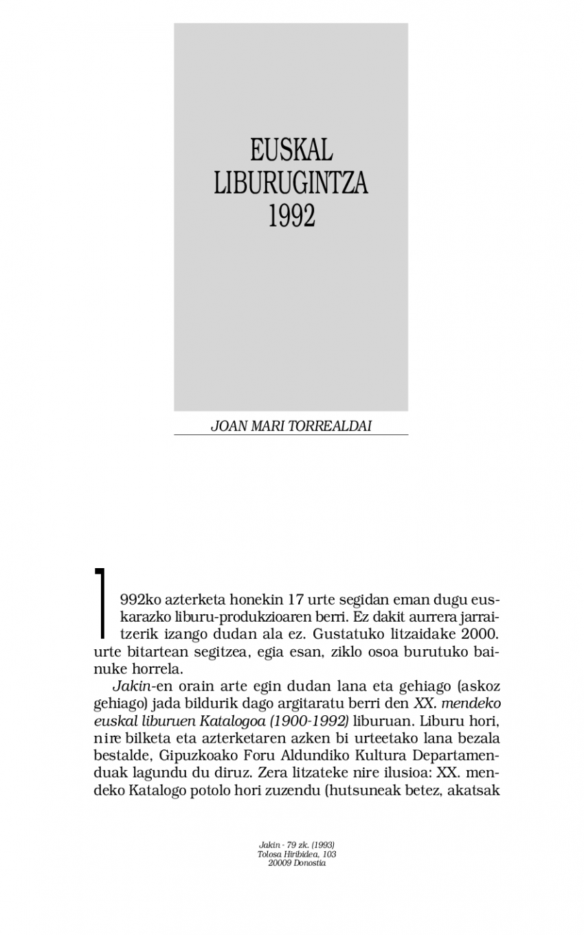 Euskal liburugintza 1992