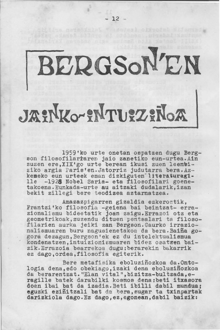 Bergson'en Jainko-intuiziñoa