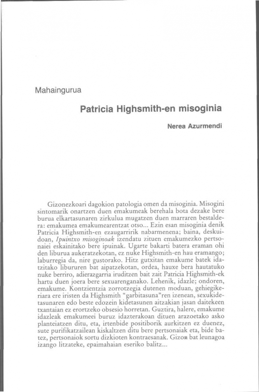 Patricia Highsmith-en misoginia