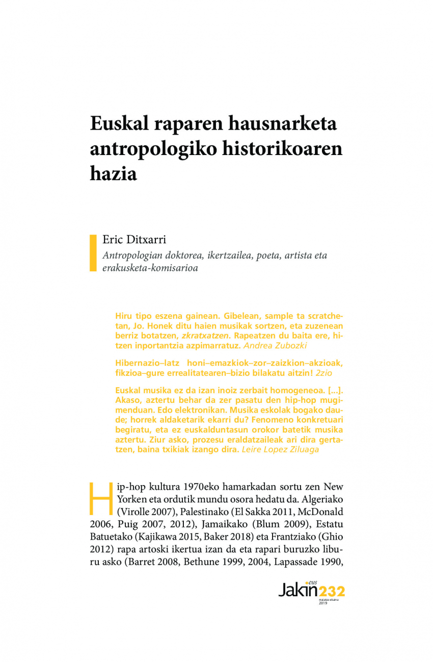 Euskal raparen hausnarketa antropologiko historikoaren hazia