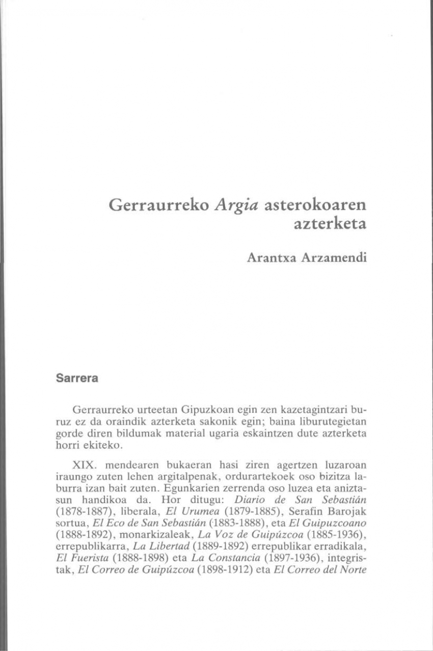 Gerraurreko «Argia» asterokoaren azterketa