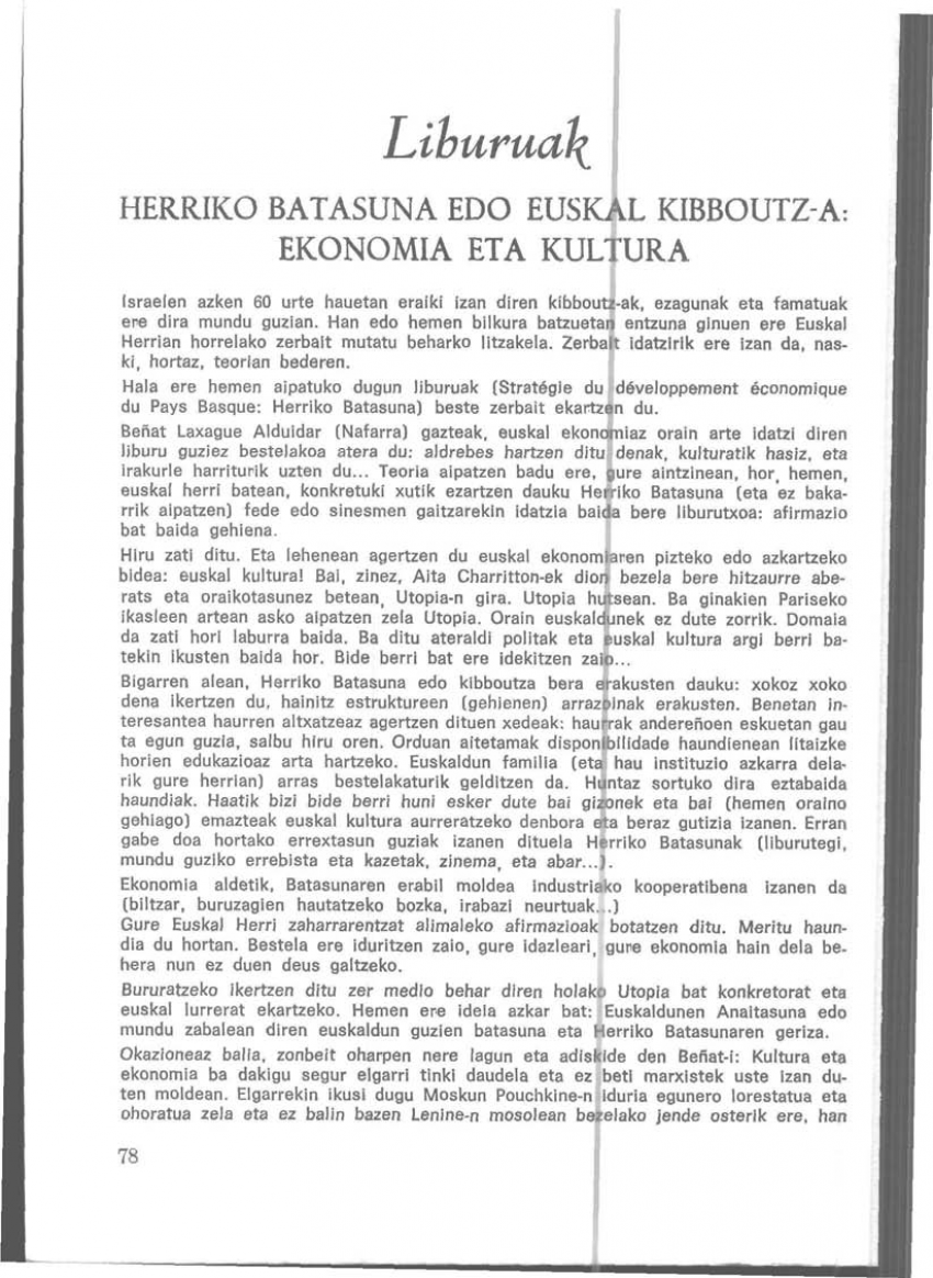 Herriko Batasuna edo euskal kibboutz-a: ekonomia eta kultura
