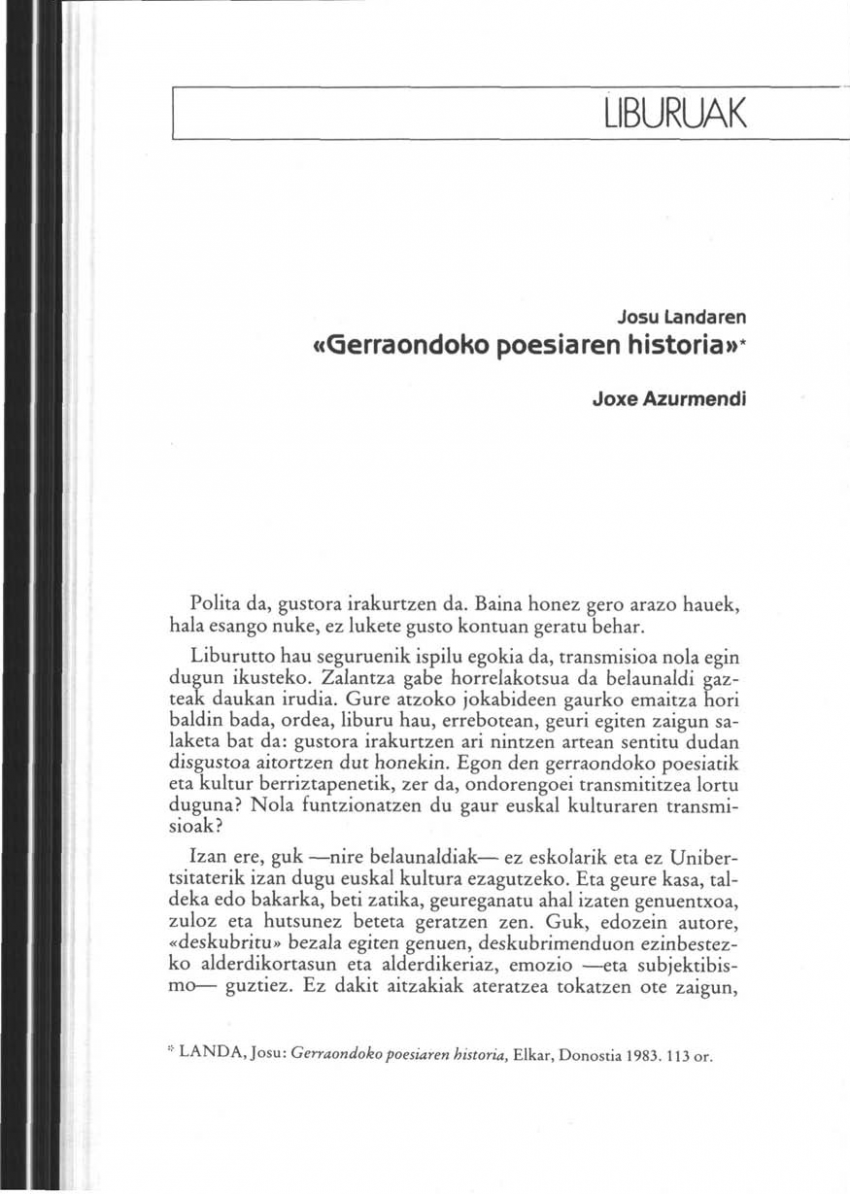 Josu Landaren «Gerraondoko poesiaren historia»