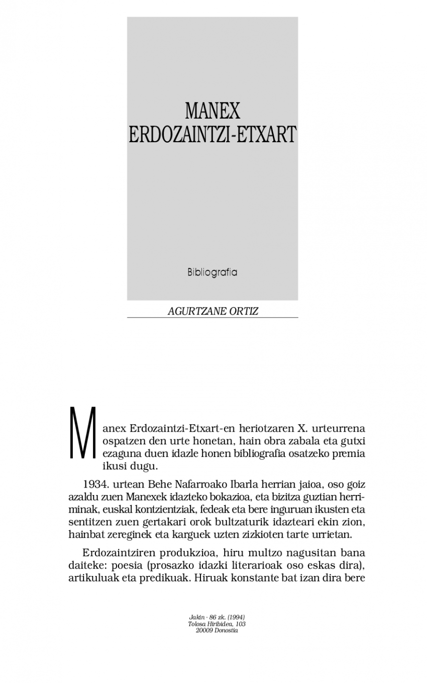 Manex Erdozaintzi-Etxart. Bibliografia