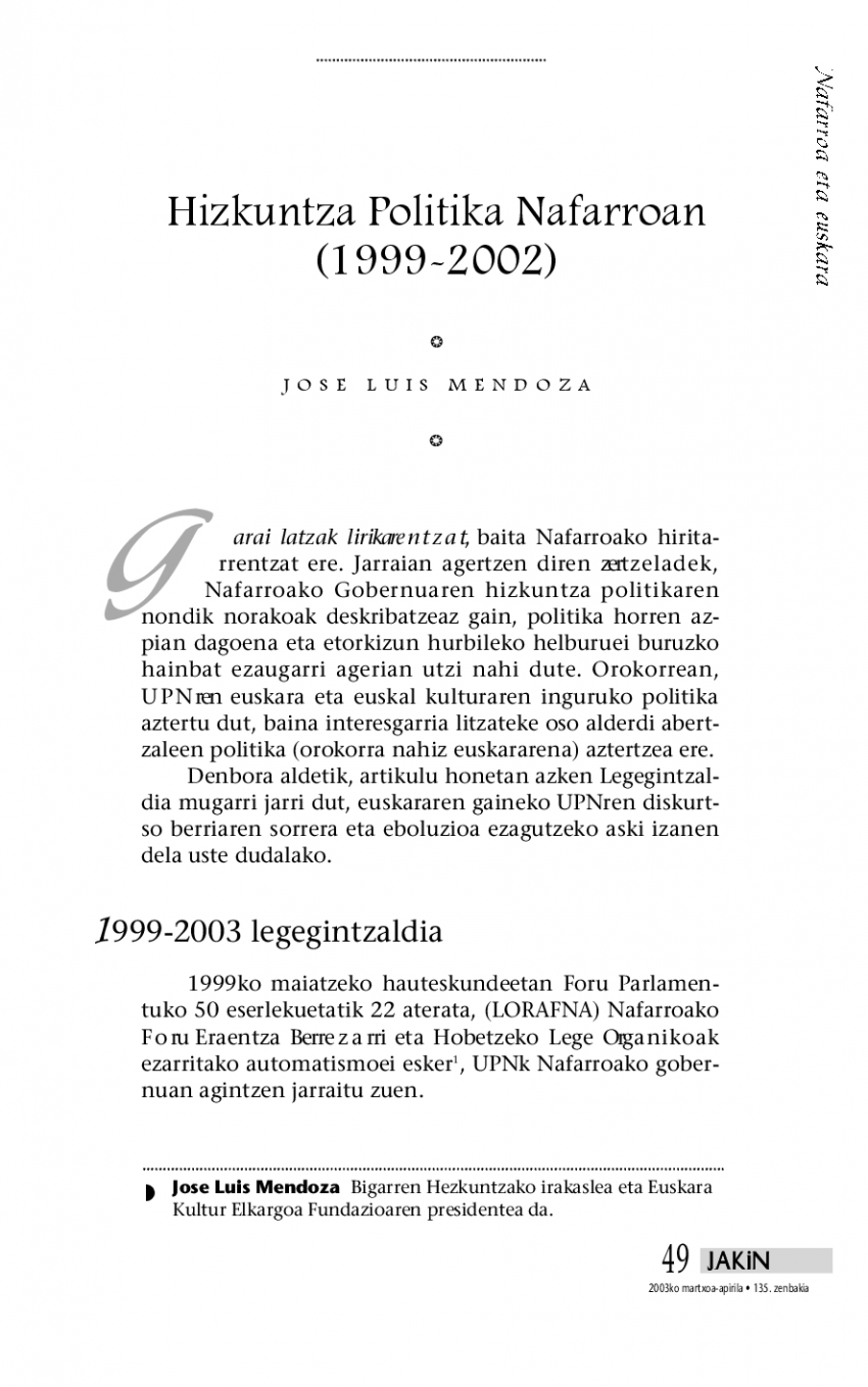 Hizkuntza Politika Nafarroan (1999-2002)