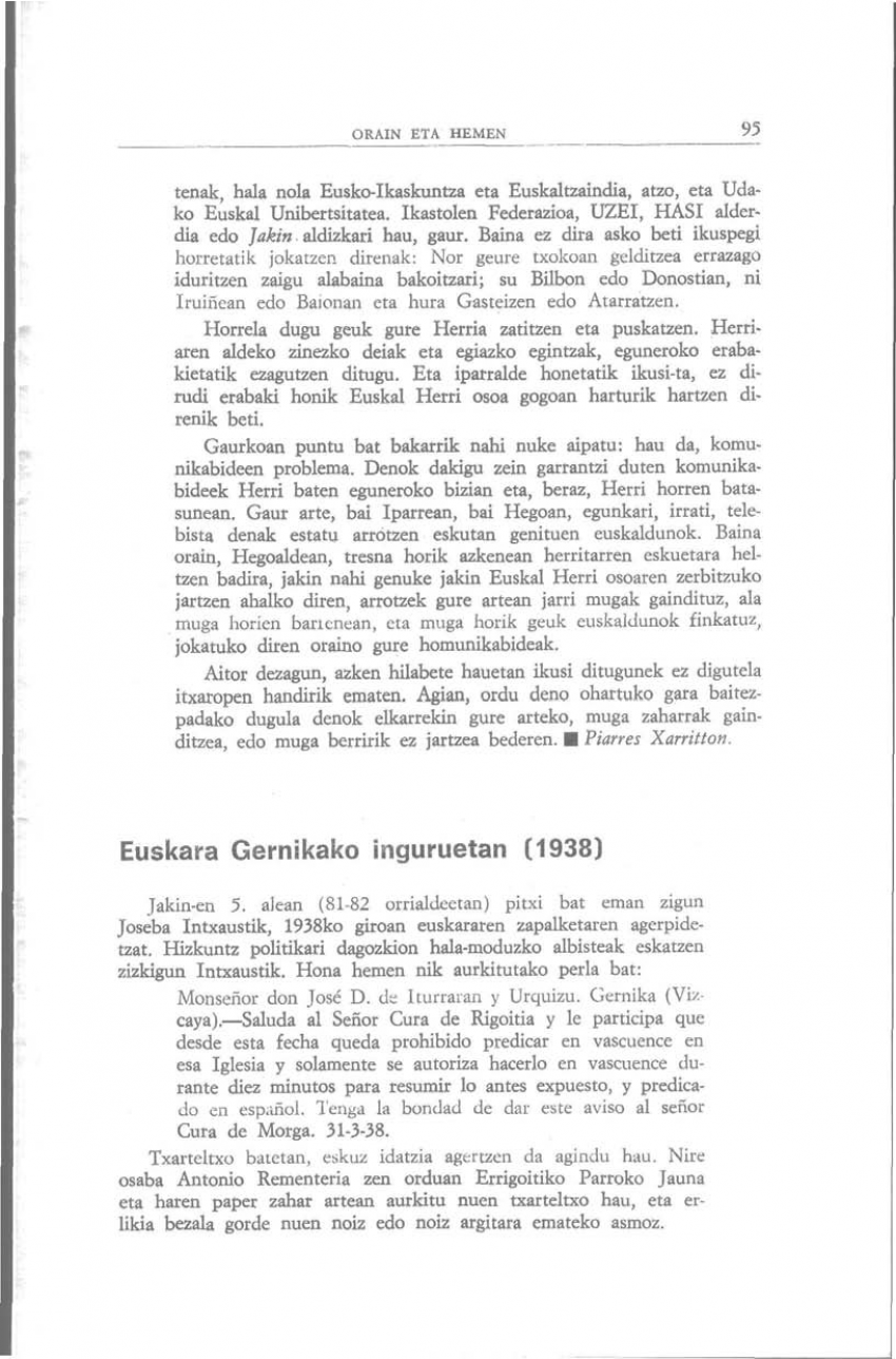 Euskara Gernikako inguruetan (1938) (Orain eta Hemen)