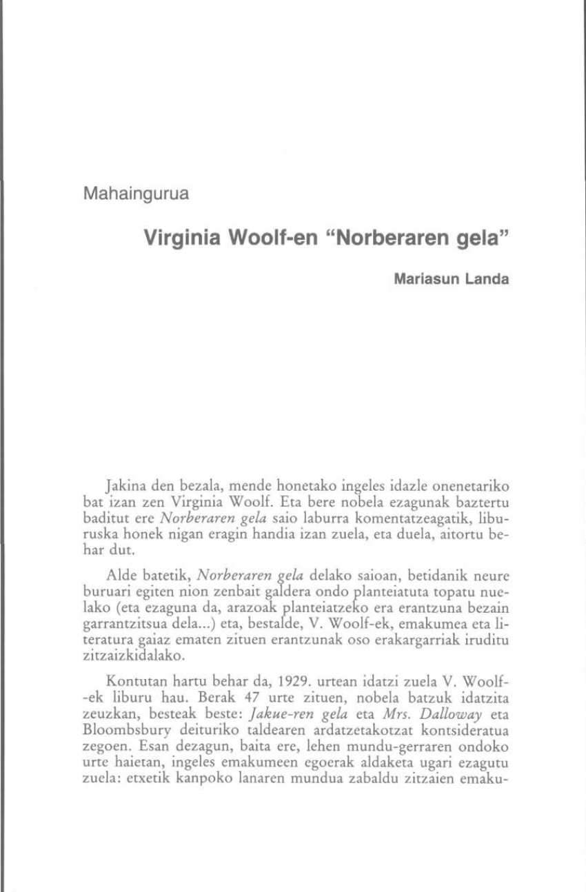 Virginia Woolf-en «Norberaren gela»