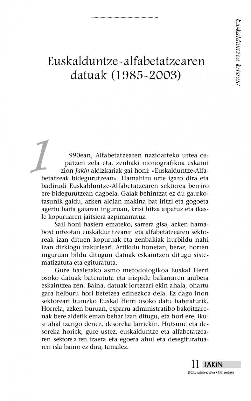 Euskalduntze-alfabetatzearen datuak (1985-2003)