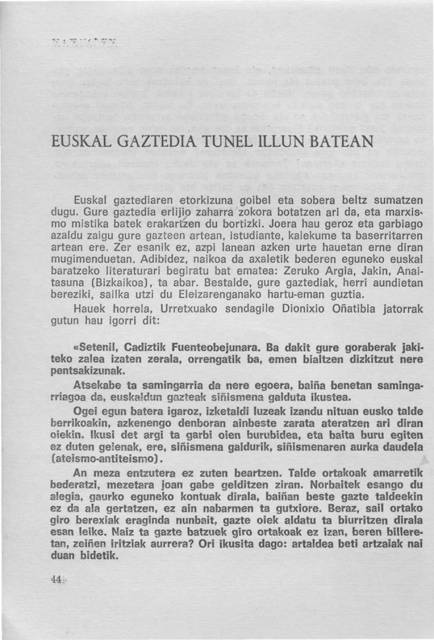 Euskal gaztedia tunel illun batean
