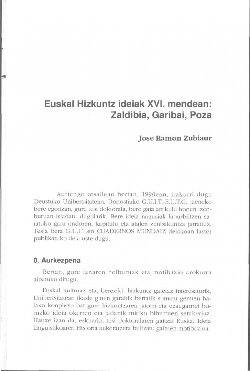 Euskal hizkuntz ideiak XVI. mendean: Zaldibia, Garibai, Poza
