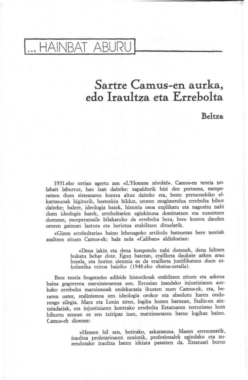 Sartre Camus-en aurka, edo Iraultza eta Errebolta