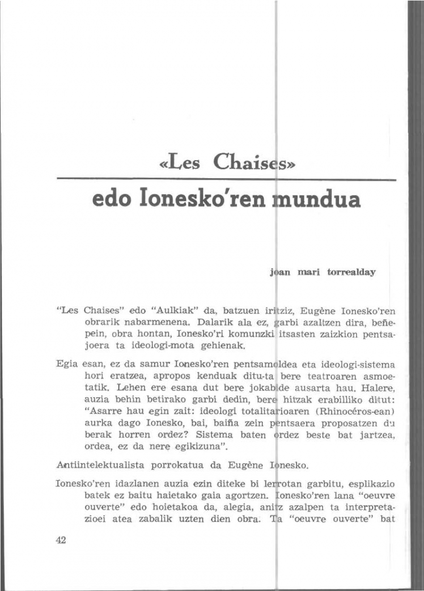 «Les Chaises» edo Ionesko'ren mundua