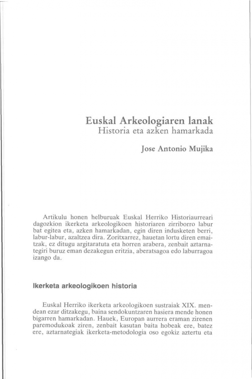 Euskal Arkeologiaren lanak. Historia eta azken hamarkada