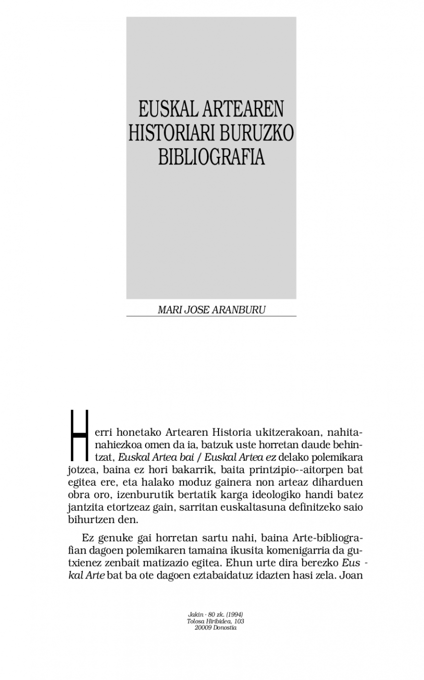 Euskal artearen historiari buruzko bibliografia