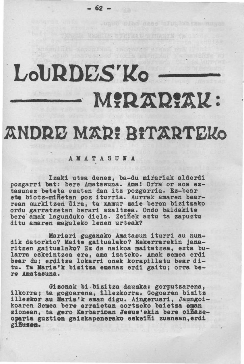 Lourdes'ko mirariak: Andre Mari bitarteko
