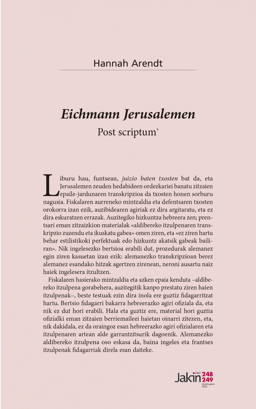 Eichmann Jerusalemen: ‘Post scriptum’
