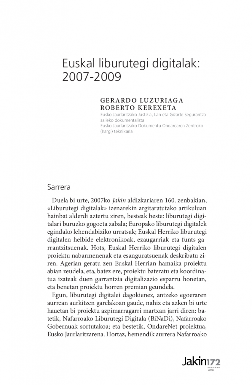 Euskal liburutegi digitalak: 2007-2009