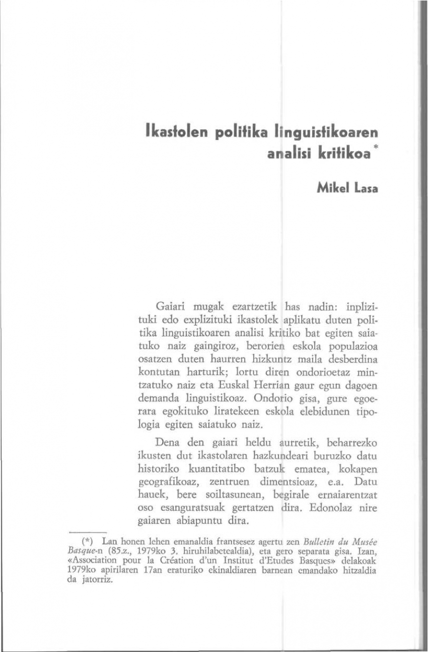 Ikastolen politika linguistikoaren analisi kritikoa