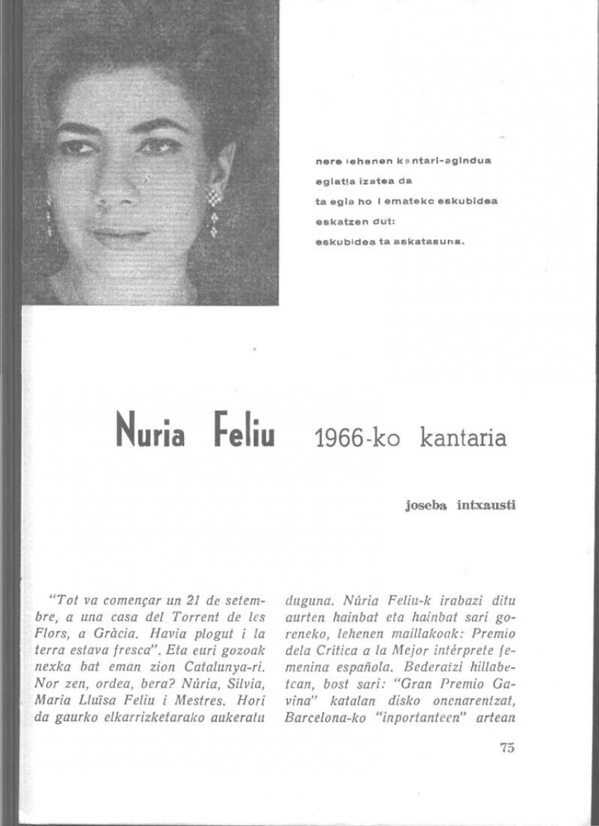 Núria Feliu 1966-ko kantaria