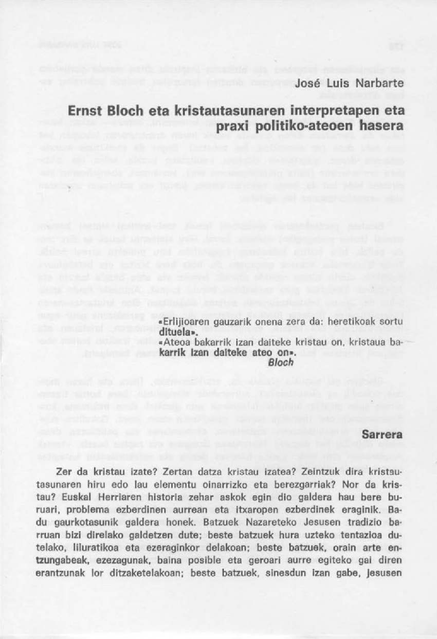 Ernst Bloch eta kristautasunaren interpretapen eta praxi politiko-ateoen hasera