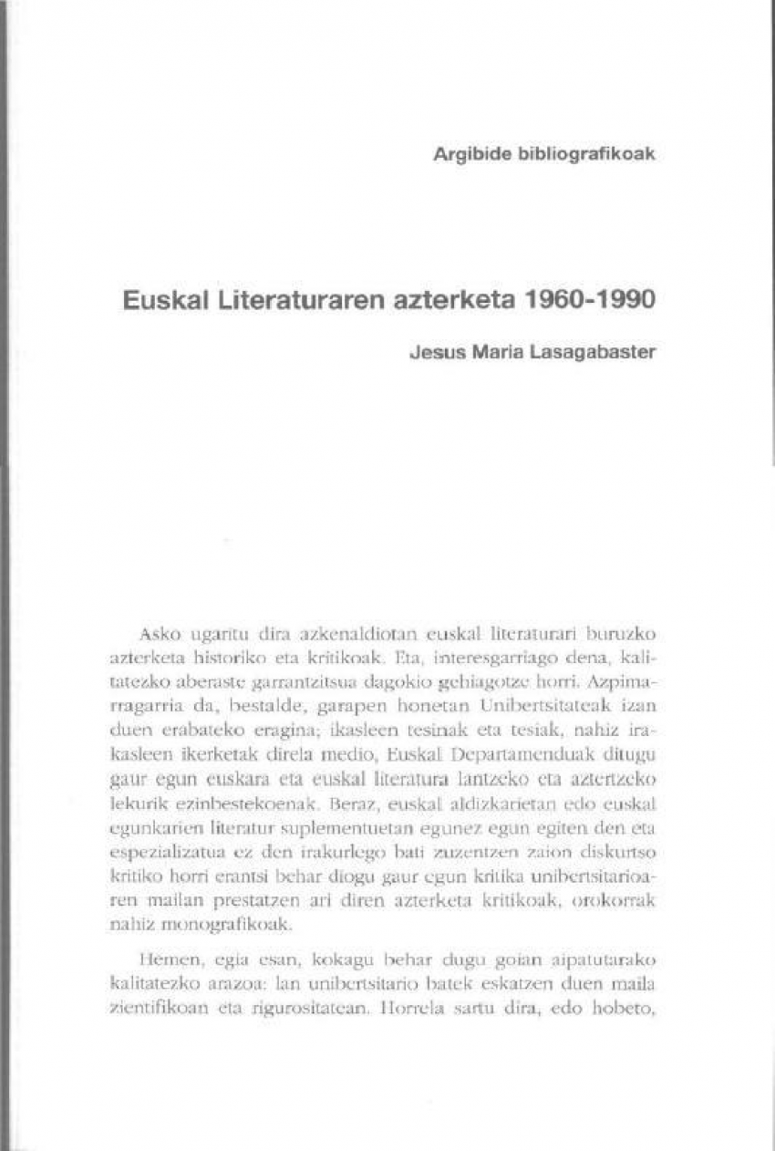 Euskal Literaturaren azterketa 1960-1990. Argibide bibliografikoak