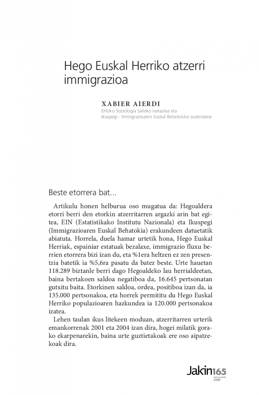 Hego Euskal Herriko atzerri immigrazioa